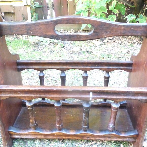 BS - Vintage WOOD MAGAZINE HOLDER Solid Wood Magazine Rack LP holder Game Book - Picture 2 of 6